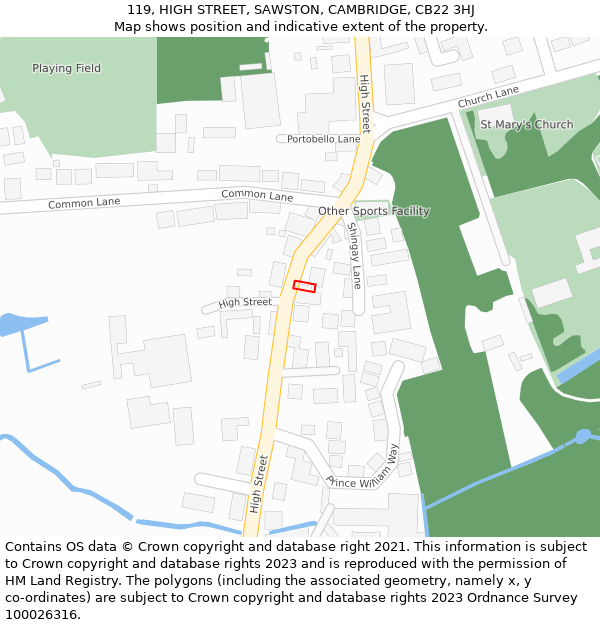119, HIGH STREET, SAWSTON, CAMBRIDGE, CB22 3HJ: Location map and indicative extent of plot