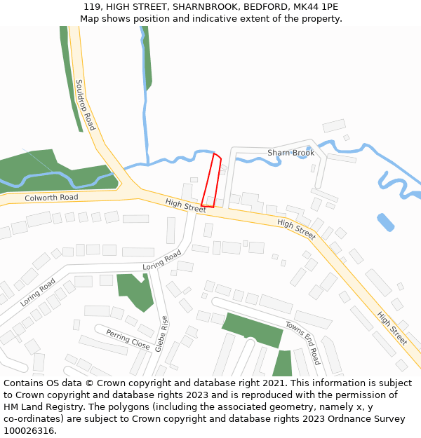 119, HIGH STREET, SHARNBROOK, BEDFORD, MK44 1PE: Location map and indicative extent of plot