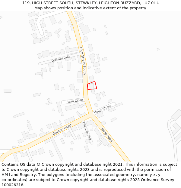 119, HIGH STREET SOUTH, STEWKLEY, LEIGHTON BUZZARD, LU7 0HU: Location map and indicative extent of plot