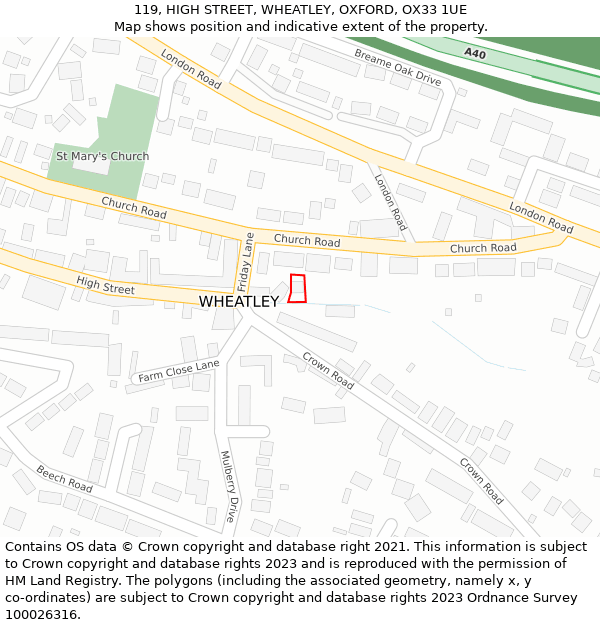 119, HIGH STREET, WHEATLEY, OXFORD, OX33 1UE: Location map and indicative extent of plot