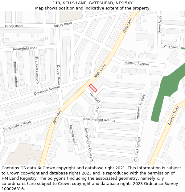 119, KELLS LANE, GATESHEAD, NE9 5XY: Location map and indicative extent of plot