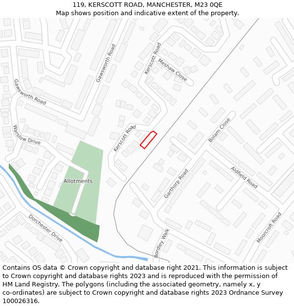 119, KERSCOTT ROAD, MANCHESTER, M23 0QE: Location map and indicative extent of plot