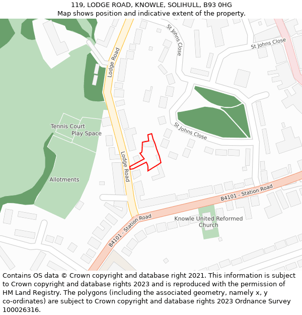 119, LODGE ROAD, KNOWLE, SOLIHULL, B93 0HG: Location map and indicative extent of plot