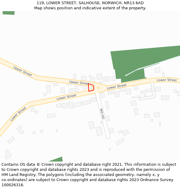 119, LOWER STREET, SALHOUSE, NORWICH, NR13 6AD: Location map and indicative extent of plot