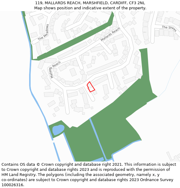 119, MALLARDS REACH, MARSHFIELD, CARDIFF, CF3 2NL: Location map and indicative extent of plot