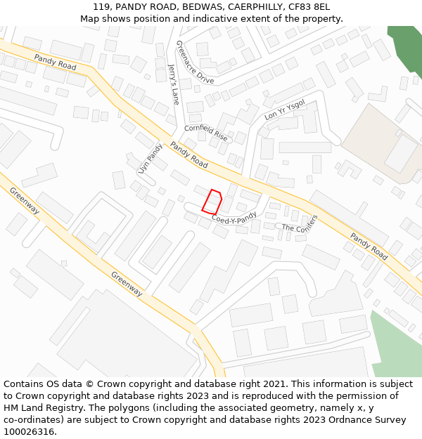 119, PANDY ROAD, BEDWAS, CAERPHILLY, CF83 8EL: Location map and indicative extent of plot