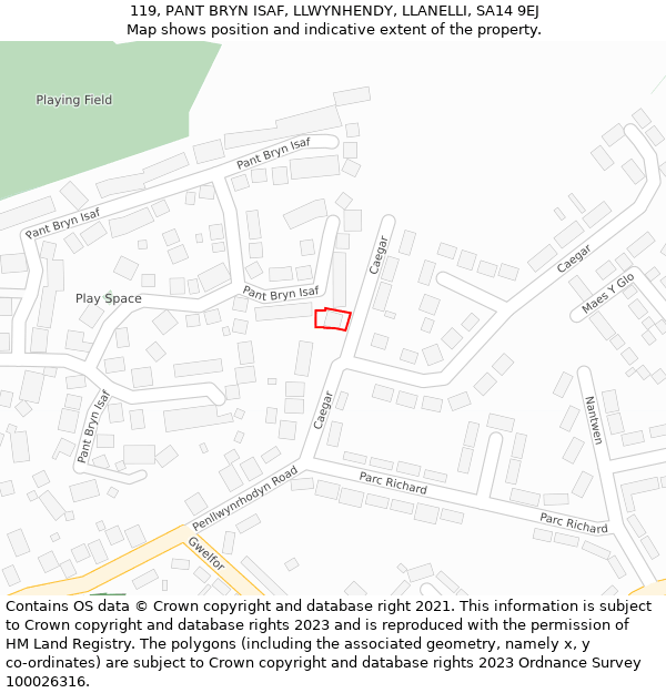 119, PANT BRYN ISAF, LLWYNHENDY, LLANELLI, SA14 9EJ: Location map and indicative extent of plot