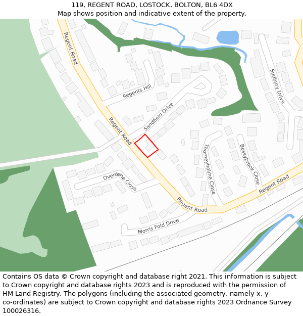 119, REGENT ROAD, LOSTOCK, BOLTON, BL6 4DX: Location map and indicative extent of plot