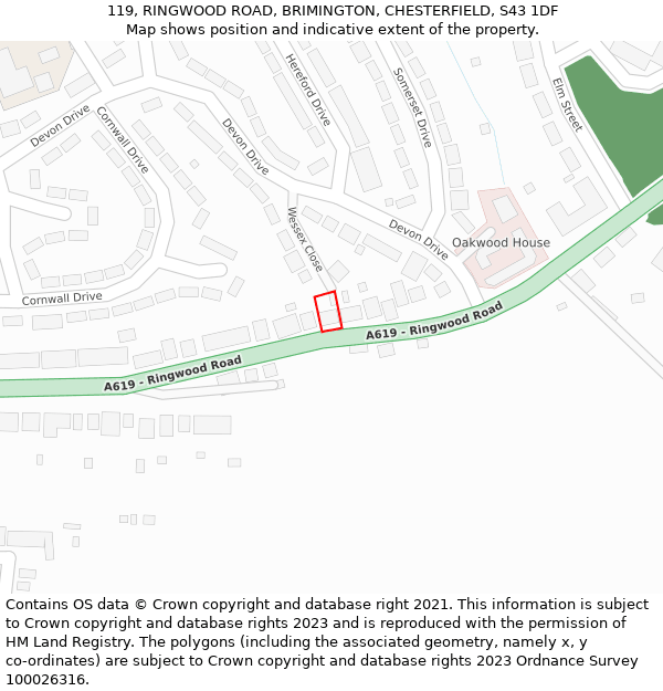 119, RINGWOOD ROAD, BRIMINGTON, CHESTERFIELD, S43 1DF: Location map and indicative extent of plot