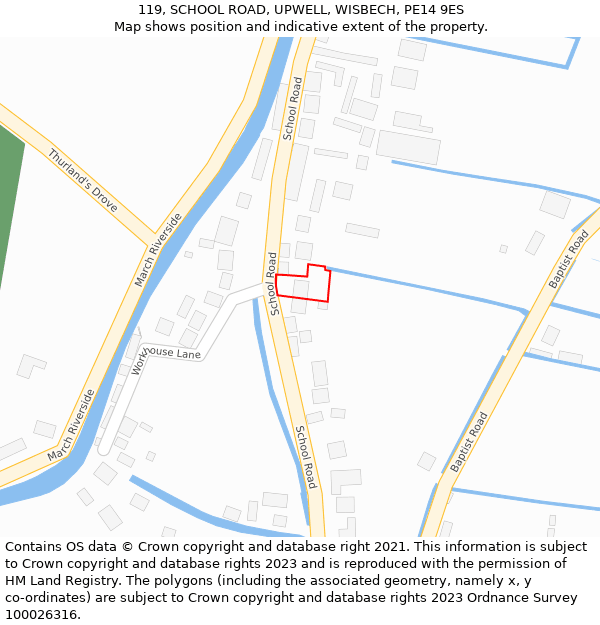 119, SCHOOL ROAD, UPWELL, WISBECH, PE14 9ES: Location map and indicative extent of plot