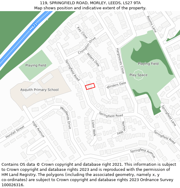 119, SPRINGFIELD ROAD, MORLEY, LEEDS, LS27 9TA: Location map and indicative extent of plot