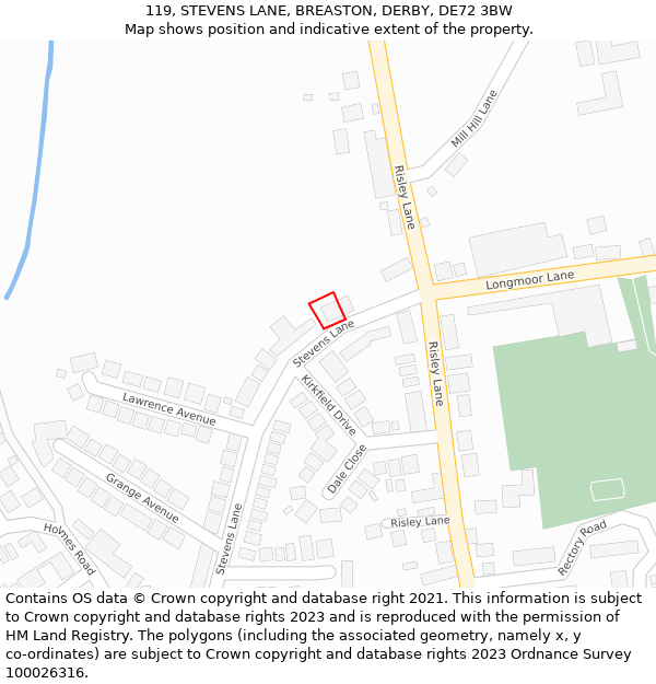 119, STEVENS LANE, BREASTON, DERBY, DE72 3BW: Location map and indicative extent of plot