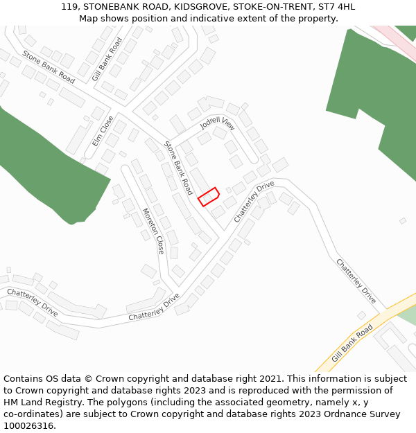 119, STONEBANK ROAD, KIDSGROVE, STOKE-ON-TRENT, ST7 4HL: Location map and indicative extent of plot