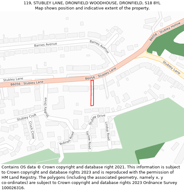 119, STUBLEY LANE, DRONFIELD WOODHOUSE, DRONFIELD, S18 8YL: Location map and indicative extent of plot