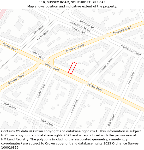 119, SUSSEX ROAD, SOUTHPORT, PR8 6AF: Location map and indicative extent of plot