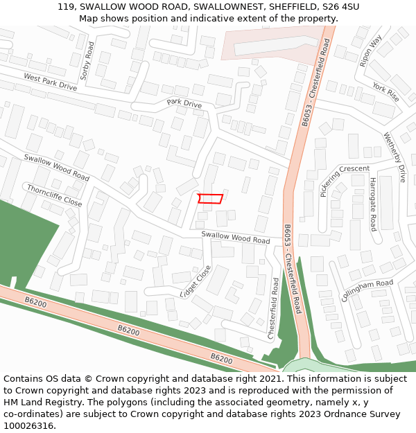 119, SWALLOW WOOD ROAD, SWALLOWNEST, SHEFFIELD, S26 4SU: Location map and indicative extent of plot