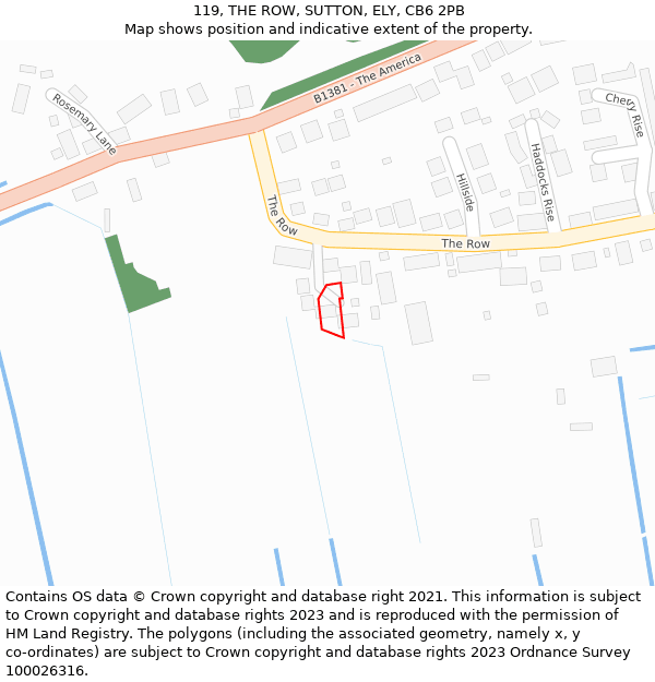 119, THE ROW, SUTTON, ELY, CB6 2PB: Location map and indicative extent of plot