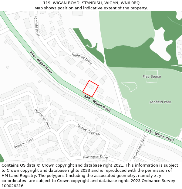 119, WIGAN ROAD, STANDISH, WIGAN, WN6 0BQ: Location map and indicative extent of plot