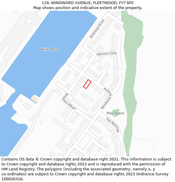 119, WINDWARD AVENUE, FLEETWOOD, FY7 6FE: Location map and indicative extent of plot
