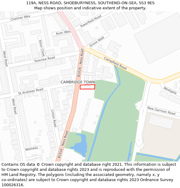 119A, NESS ROAD, SHOEBURYNESS, SOUTHEND-ON-SEA, SS3 9ES: Location map and indicative extent of plot