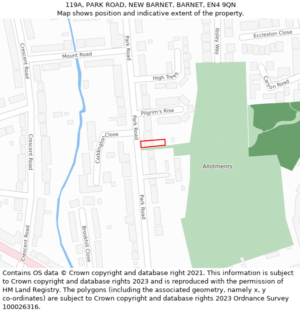 119A, PARK ROAD, NEW BARNET, BARNET, EN4 9QN: Location map and indicative extent of plot