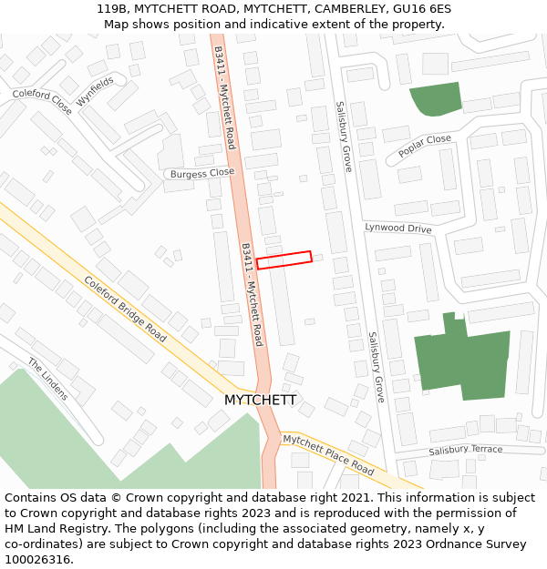 119B, MYTCHETT ROAD, MYTCHETT, CAMBERLEY, GU16 6ES: Location map and indicative extent of plot