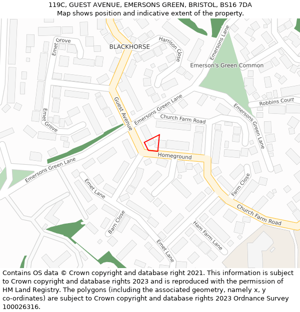 119C, GUEST AVENUE, EMERSONS GREEN, BRISTOL, BS16 7DA: Location map and indicative extent of plot