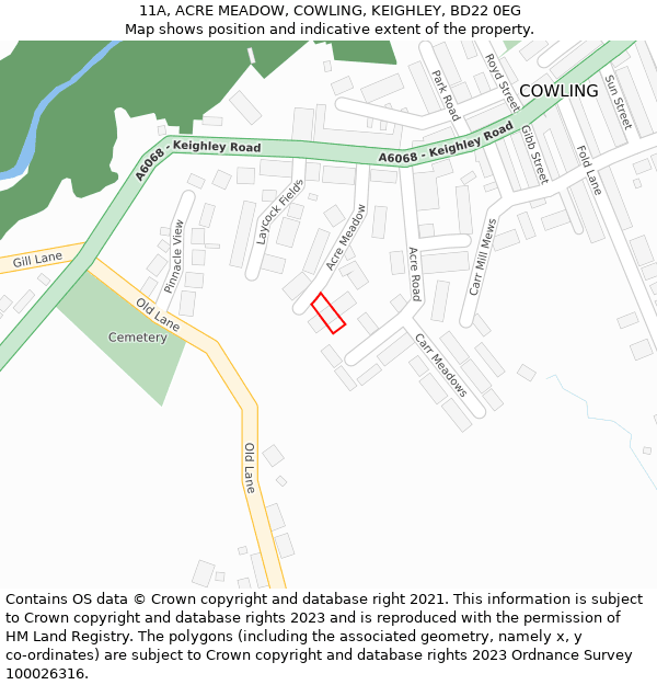 11A, ACRE MEADOW, COWLING, KEIGHLEY, BD22 0EG: Location map and indicative extent of plot