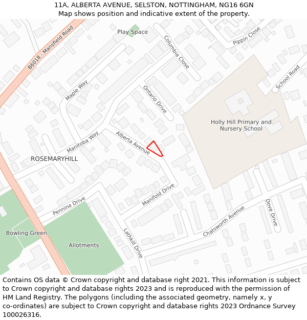 11A, ALBERTA AVENUE, SELSTON, NOTTINGHAM, NG16 6GN: Location map and indicative extent of plot