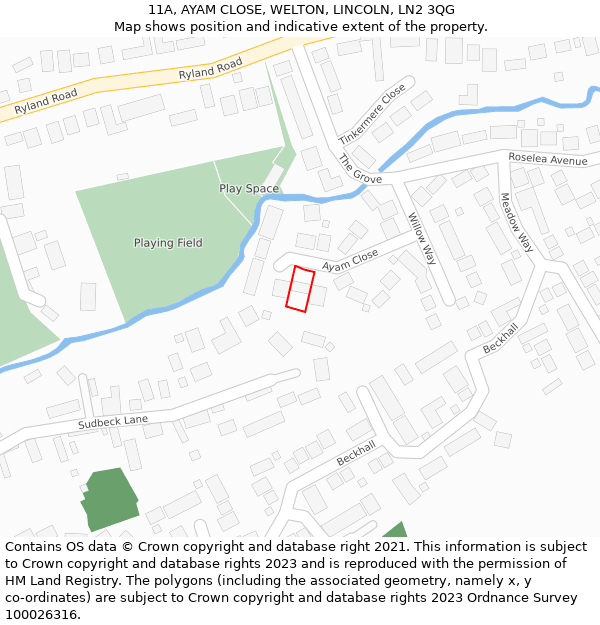 11A, AYAM CLOSE, WELTON, LINCOLN, LN2 3QG: Location map and indicative extent of plot