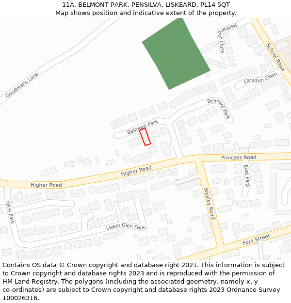 11A, BELMONT PARK, PENSILVA, LISKEARD, PL14 5QT: Location map and indicative extent of plot