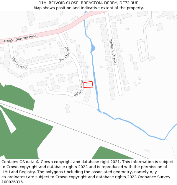 11A, BELVOIR CLOSE, BREASTON, DERBY, DE72 3UP: Location map and indicative extent of plot