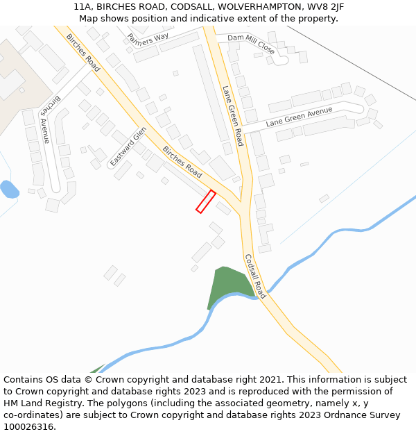 11A, BIRCHES ROAD, CODSALL, WOLVERHAMPTON, WV8 2JF: Location map and indicative extent of plot