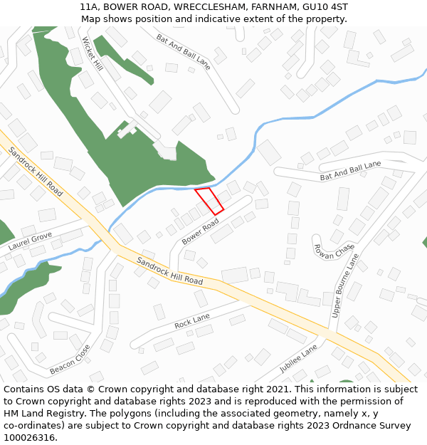 11A, BOWER ROAD, WRECCLESHAM, FARNHAM, GU10 4ST: Location map and indicative extent of plot