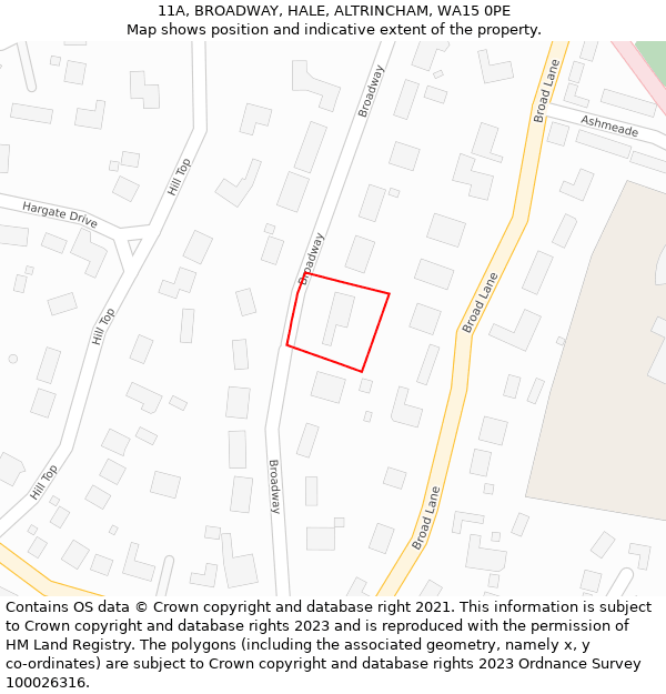11A, BROADWAY, HALE, ALTRINCHAM, WA15 0PE: Location map and indicative extent of plot