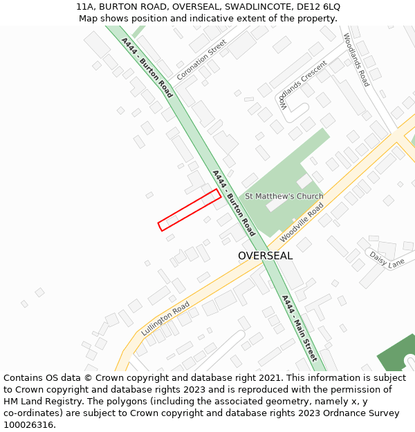 11A, BURTON ROAD, OVERSEAL, SWADLINCOTE, DE12 6LQ: Location map and indicative extent of plot