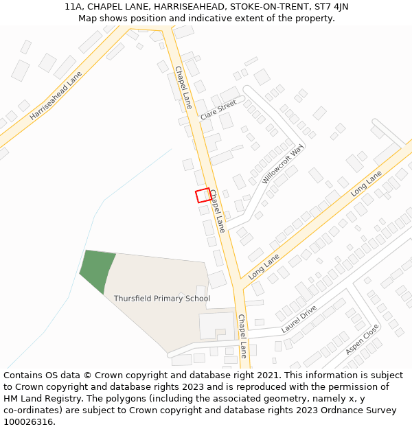 11A, CHAPEL LANE, HARRISEAHEAD, STOKE-ON-TRENT, ST7 4JN: Location map and indicative extent of plot
