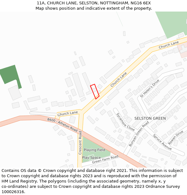 11A, CHURCH LANE, SELSTON, NOTTINGHAM, NG16 6EX: Location map and indicative extent of plot