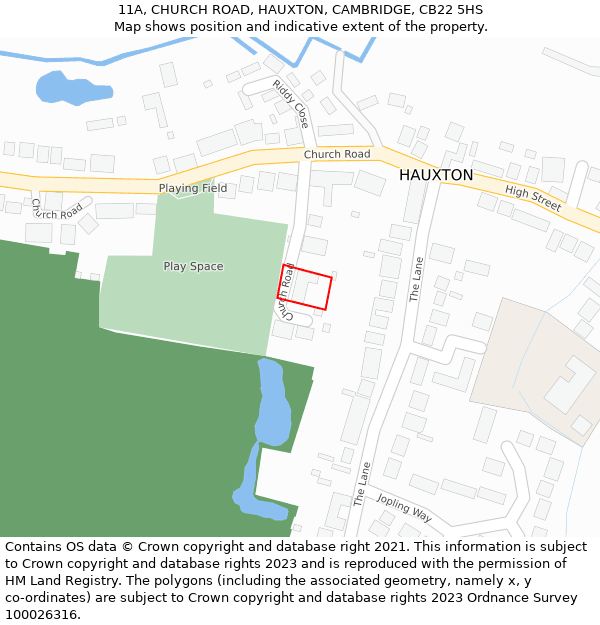 11A, CHURCH ROAD, HAUXTON, CAMBRIDGE, CB22 5HS: Location map and indicative extent of plot