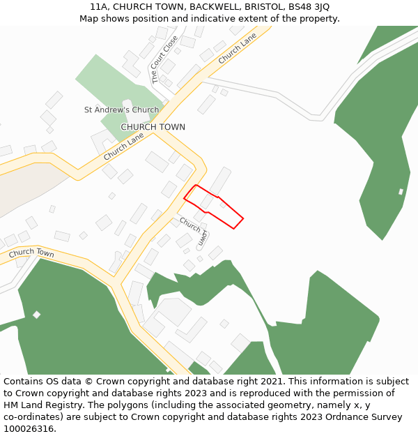 11A, CHURCH TOWN, BACKWELL, BRISTOL, BS48 3JQ: Location map and indicative extent of plot