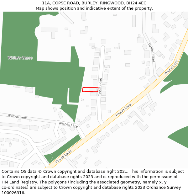 11A, COPSE ROAD, BURLEY, RINGWOOD, BH24 4EG: Location map and indicative extent of plot
