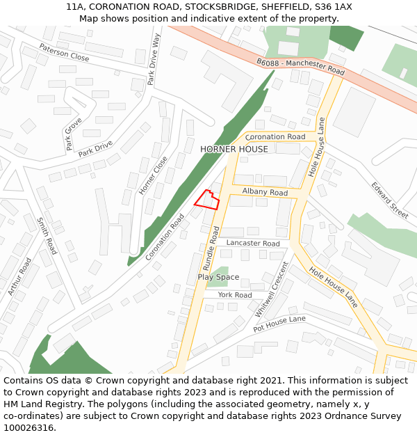 11A, CORONATION ROAD, STOCKSBRIDGE, SHEFFIELD, S36 1AX: Location map and indicative extent of plot