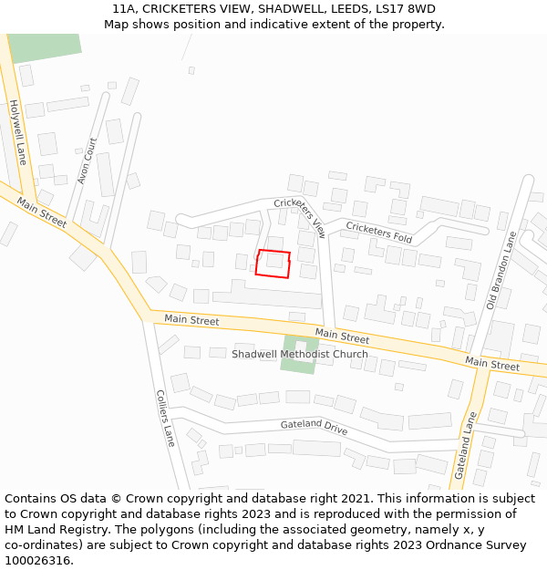 11A, CRICKETERS VIEW, SHADWELL, LEEDS, LS17 8WD: Location map and indicative extent of plot