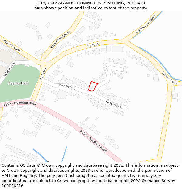 11A, CROSSLANDS, DONINGTON, SPALDING, PE11 4TU: Location map and indicative extent of plot