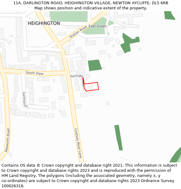 11A, DARLINGTON ROAD, HEIGHINGTON VILLAGE, NEWTON AYCLIFFE, DL5 6RB: Location map and indicative extent of plot