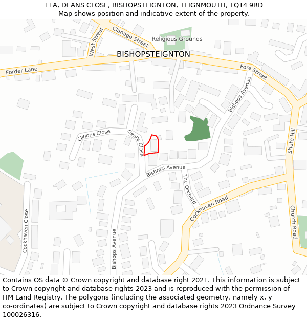 11A, DEANS CLOSE, BISHOPSTEIGNTON, TEIGNMOUTH, TQ14 9RD: Location map and indicative extent of plot