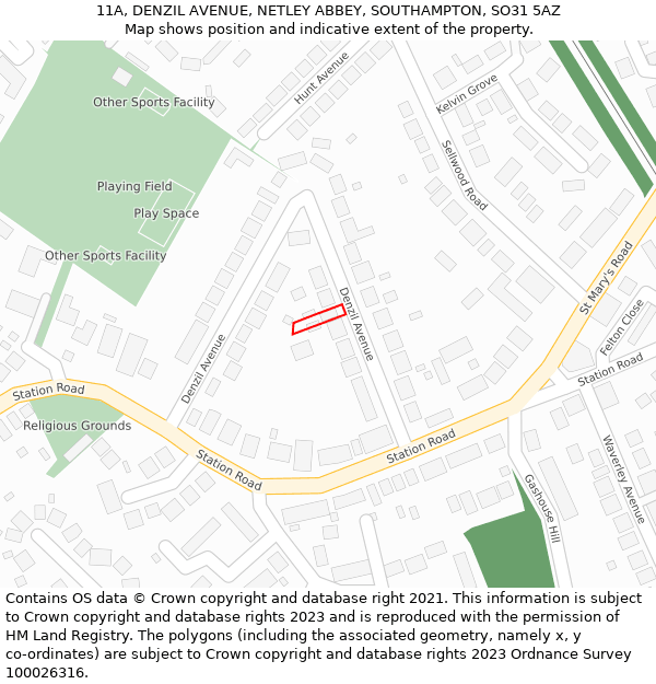 11A, DENZIL AVENUE, NETLEY ABBEY, SOUTHAMPTON, SO31 5AZ: Location map and indicative extent of plot