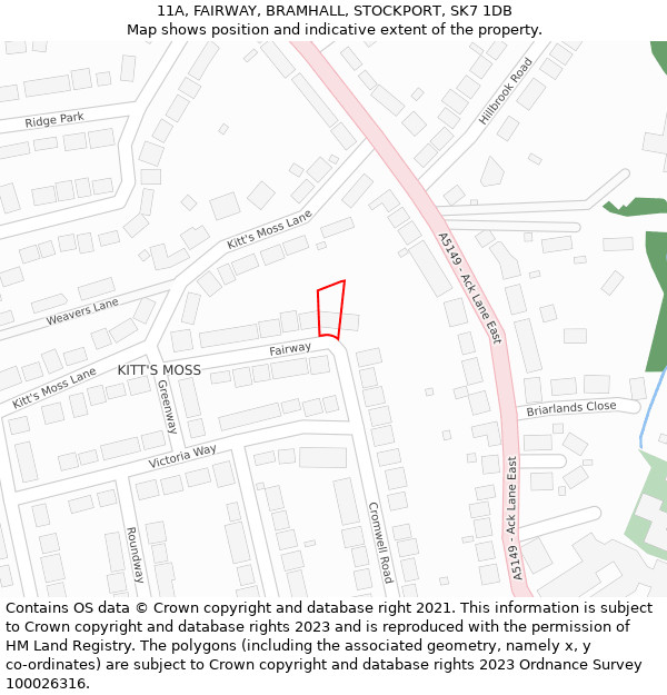 11A, FAIRWAY, BRAMHALL, STOCKPORT, SK7 1DB: Location map and indicative extent of plot