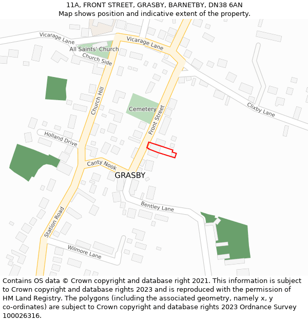 11A, FRONT STREET, GRASBY, BARNETBY, DN38 6AN: Location map and indicative extent of plot