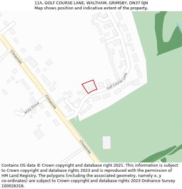 11A, GOLF COURSE LANE, WALTHAM, GRIMSBY, DN37 0JN: Location map and indicative extent of plot